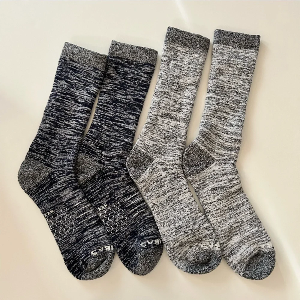 Bombas New 2 pair Hike Hex Tec Cushioned Calf Socks Blue & Grey Heather Large